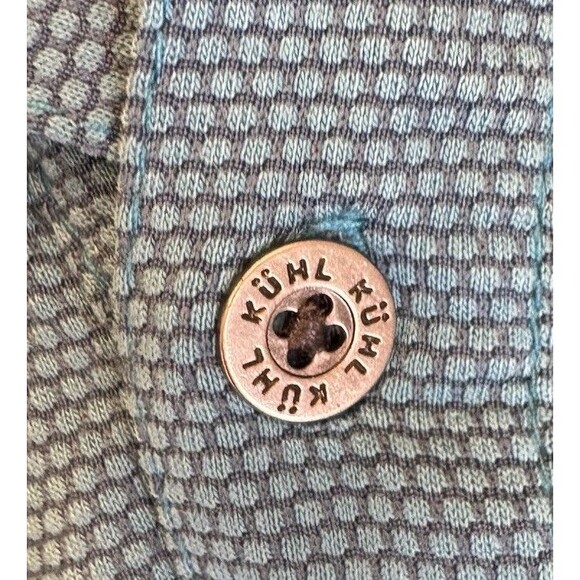 KÜHL Icelandr Polo Shirt Blue Textured Short Sleeve Pockets Men’s Large - Picture 8 of 9